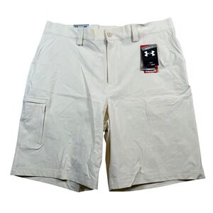 NEW Under Armour Mens Golf Shorts Size 40 Beige Heatgear Flat Front Cargo Pocket